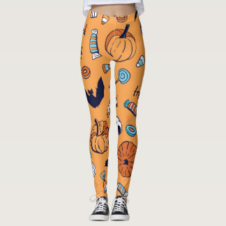 Candy Skull Pumpkin Bat Seamless Pattern. Leggings