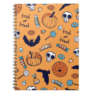 Candy Skull Pumpkin Bat Seamless Pattern. Notebook