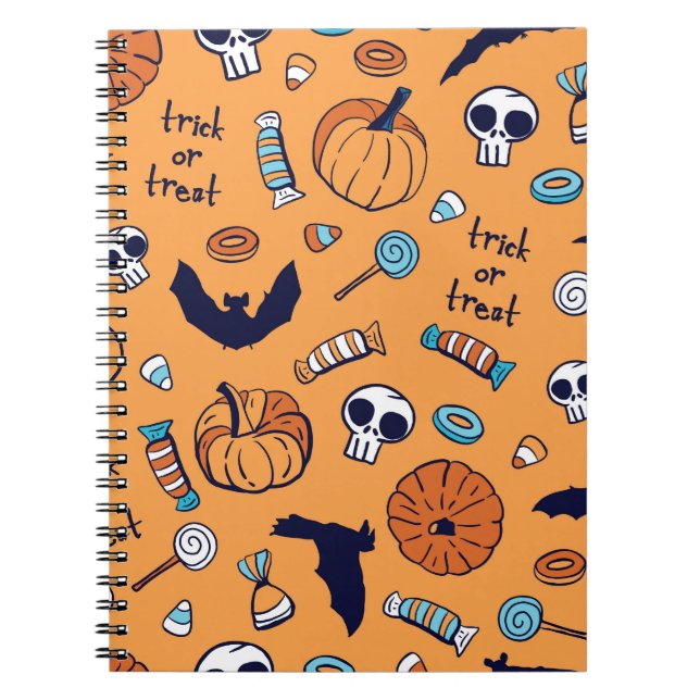 Candy Skull Pumpkin Bat Seamless Pattern. Notebook (Front)