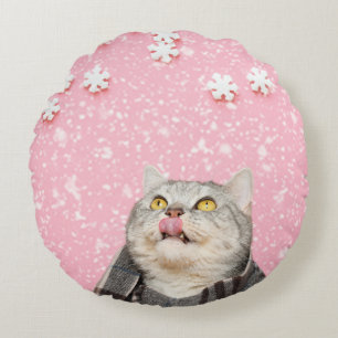 Candy Snowflake Chat Coussin rond