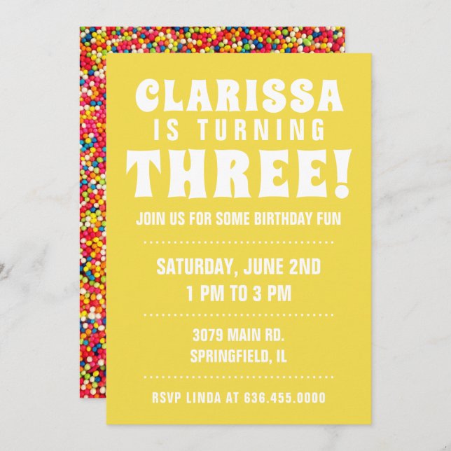 Candy Sprinkles Birthday Party Photo Invitation (Front/Back)