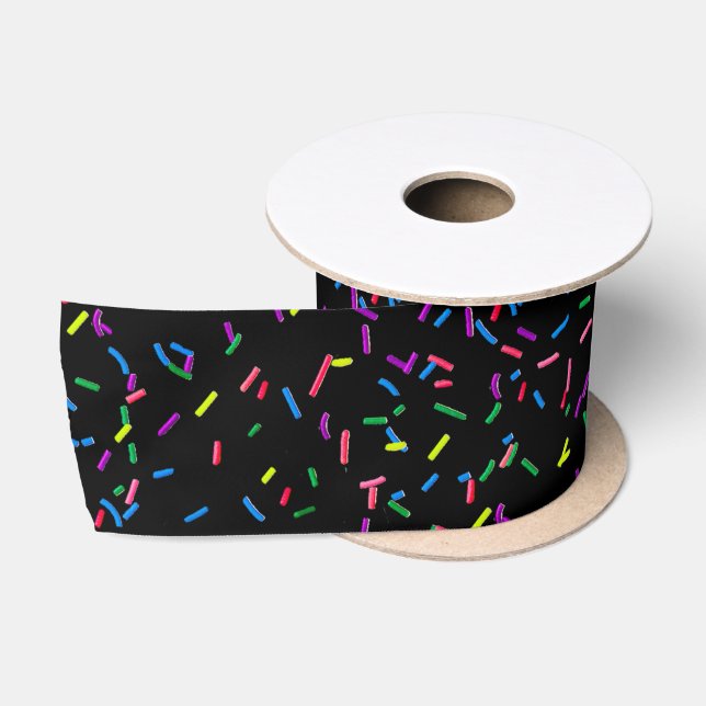 Candy Sprinkles On Black Satin Ribbon (Spool)