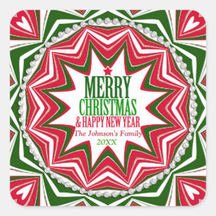 Candy Starburst Keepsake Christmas Party Plate Square Sticker