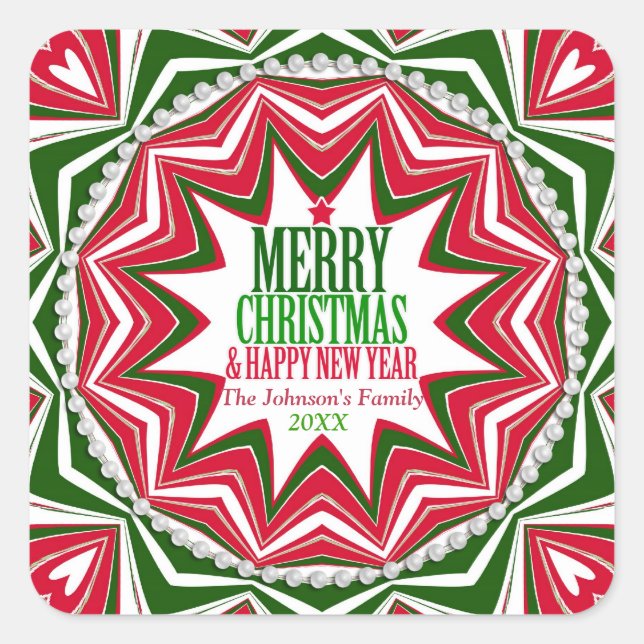 Candy Starburst Keepsake Christmas Party Plate Square Sticker (Front)