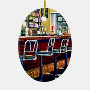 Candy Store With Soda Fountain Ceramic Ornament