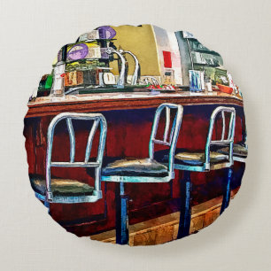 Candy Store With Soda Fountain Round Pillow