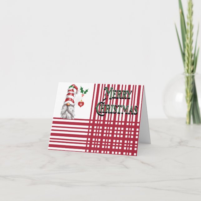 Candy Stripe Gnome  Holiday Card (Front)