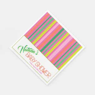 Candy Stripe Pink Colorful Rainbow Baby Shower Napkin