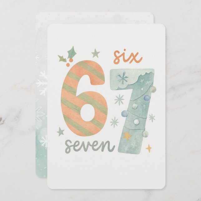 Candy Stripe & Snowflake 67 – Handmade Holiday Num Invitation (Front/Back)