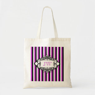 Candy stripe vintage monogram tote bag