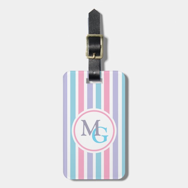Candy Striped Monogrammed Luggage Tag (Front Vertical)