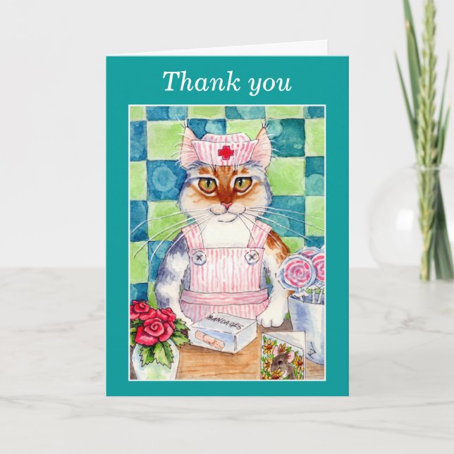 Candy striper infirmière cat Carte de remerciement (Devant)