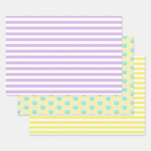 Candy Stripes and Lollipops Pastel Wrapping Paper Sheet (Set)