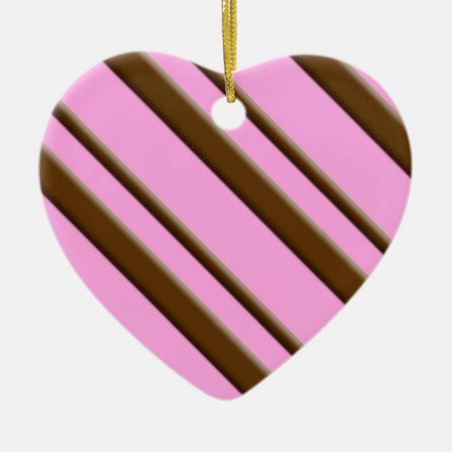 Candy stripes - chocolate on pink ceramic ornament (Front)