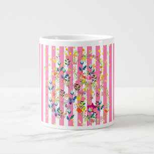 Candy Stripes + Flowers Large Coffee Mug