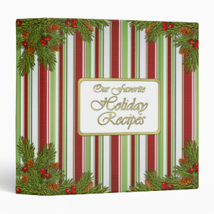 Candy Stripes Pine Boughs Christmas Recipe Binder