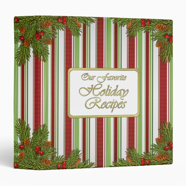 Candy Stripes Pine Boughs Noël Recette Classeur (Devant/Côté)