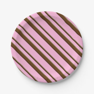 Candy Stripes, pink and chocolate brown Paper Plate