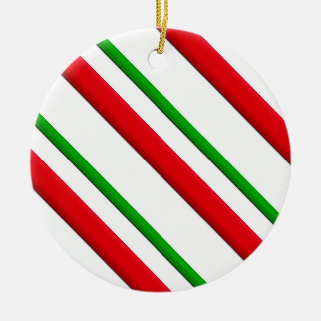 Candy Stripes, red, green & white Ceramic Ornament (Front)