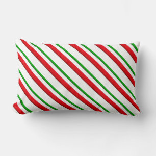 Candy Stripes, red, green & white Lumbar Pillow