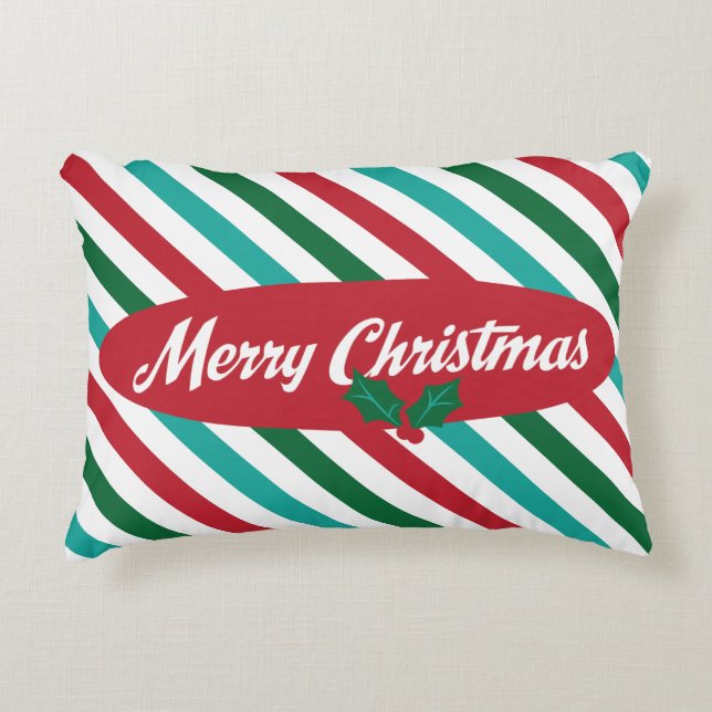 Candy Stripes Retro Christmas Accent Pillow (Front)