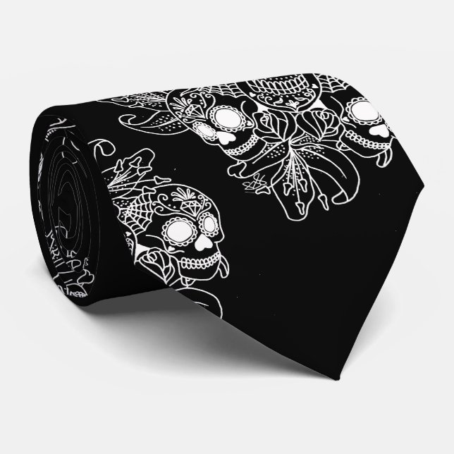 Candy Sugar Skull Day Of The Dead Tie (Rolled)