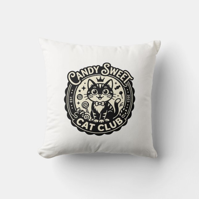 Candy Sweet Cat Funny Cat Graphic - Candy Sweet Ca Throw Pillow (Front)