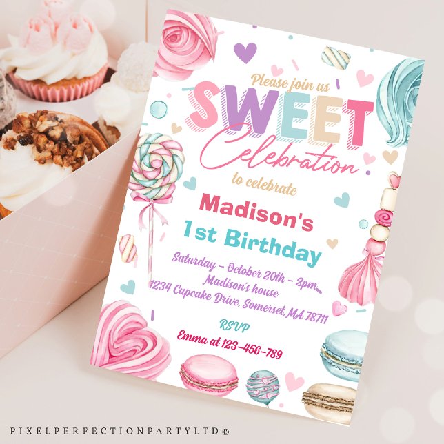 Candy Sweet Celebrate Cupcake Birthday Party Invitation (Creator Uploaded)