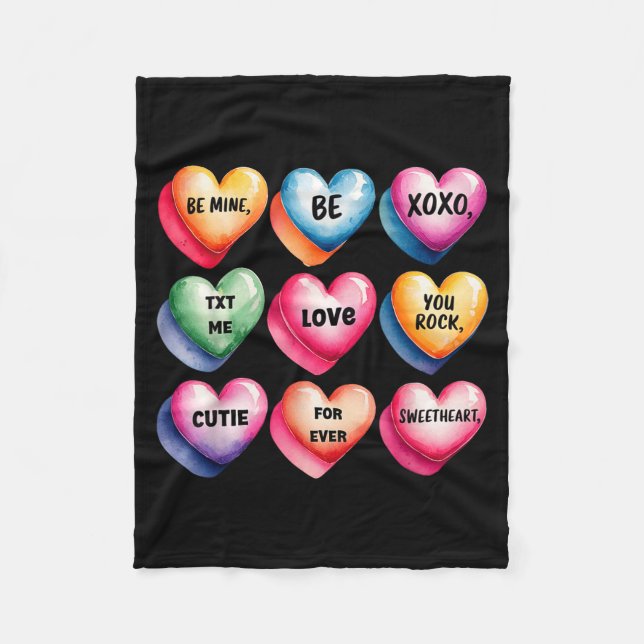 Candy Sweet Heart Valentines Day Design For Women  Fleece Blanket (Front)