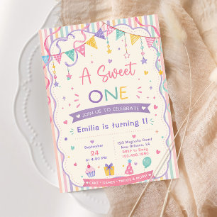 Candy Sweet One girl 1st birthday Invitation