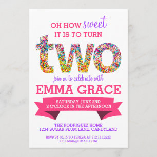 Candy Theme 2nd Birthday Party Sprinkles Invite