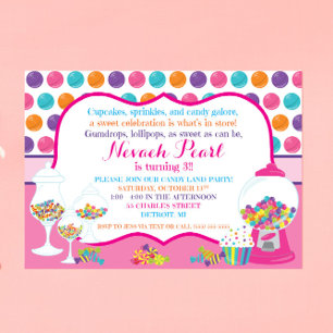Candy Theme Anniversaire Fête Invitation