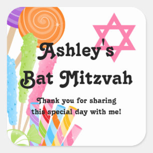 Candy Theme Bat Mitzvah Favour Square Sticker
