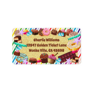 Candy theme, chocolate, food, doughnuts, rainbow p label