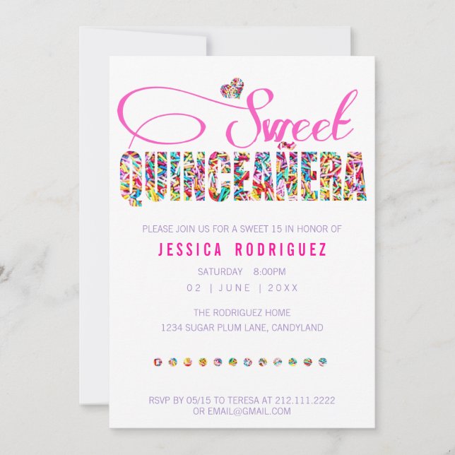 Candy Thème Quinceañera Anniversaire Invitation (Devant)