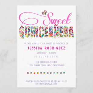 Candy Theme Quinceañera Birthday Invitation