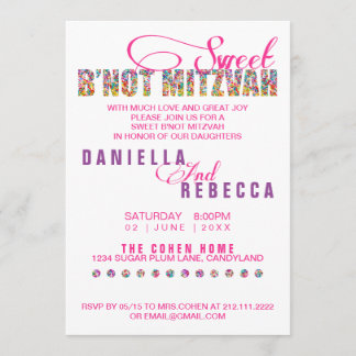 Candy Theme Sweet B'NOT MITZVAH Joint Party Invitation