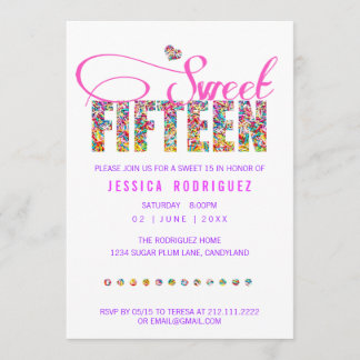 Candy Theme SWEET Fifteen 15 Birthday Invitation