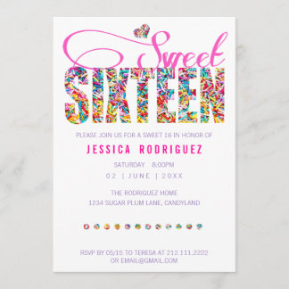 Candy Theme Sweet Sixteen Birthday Invitation