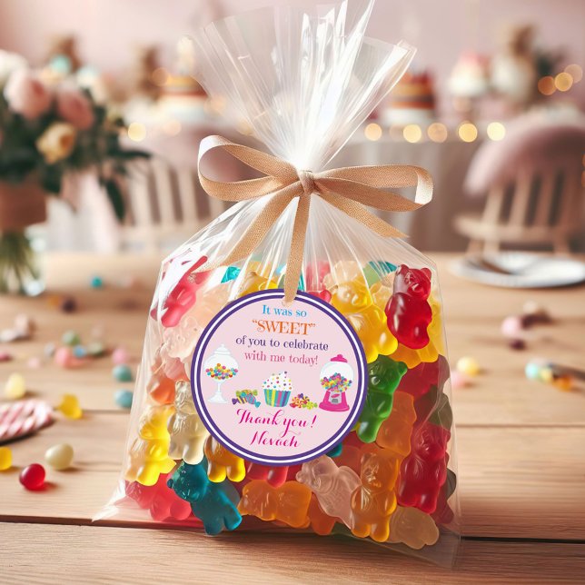 Candy Themed thank you party favour Classic Round Sticker (Creator Uploaded)