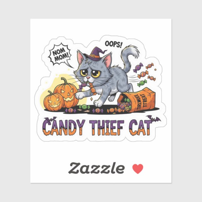 Candy Thief Cat – Funny Halloween Vinyl Sticker (Sheet)