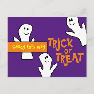 Candy this Way Bunch of Ghosts Halloween Postcard