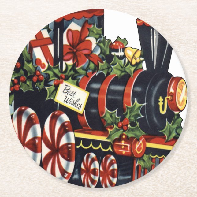 Candy Train Christmas Round Paper Coaster (Front)