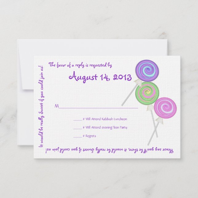 Candy Treasures Message Text Response Card (Front)