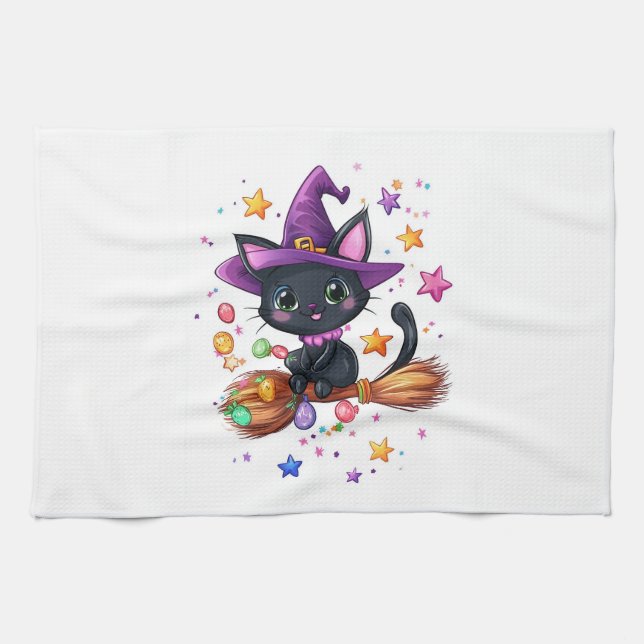 Candy Witch Cat Kitchen Towel (Horizontal)