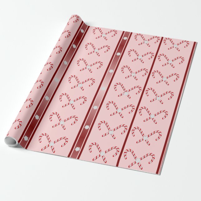 CandyCane and Stripes Pattern Pink, Red, White Wrapping Paper (Unrolled)