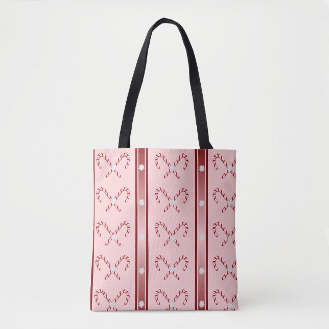 CandyCane and Stripes Pink, Red, White Tote Bag (Front)