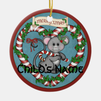 CandyCane Mouse Ceramic Ornament