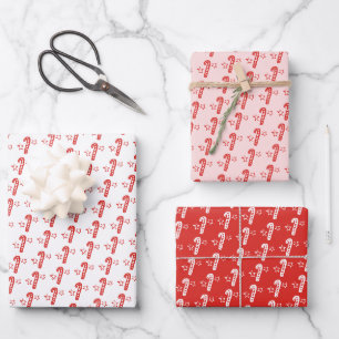 Candycanes Stars Doodle CHRISTMAS Holiday Red Pink Wrapping Paper Sheet