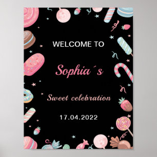Candyland Affiche de bienvenue d'anniversaire rose